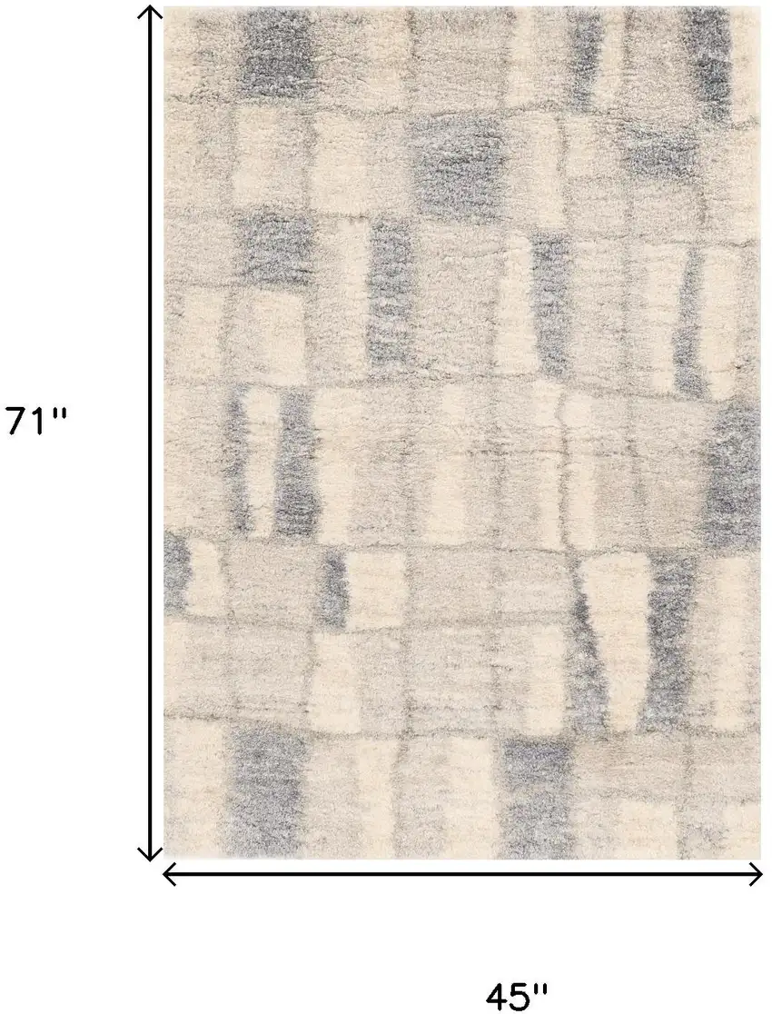 Ivory And Blue Abstract Geometric Distressed Area Rug Photo 3