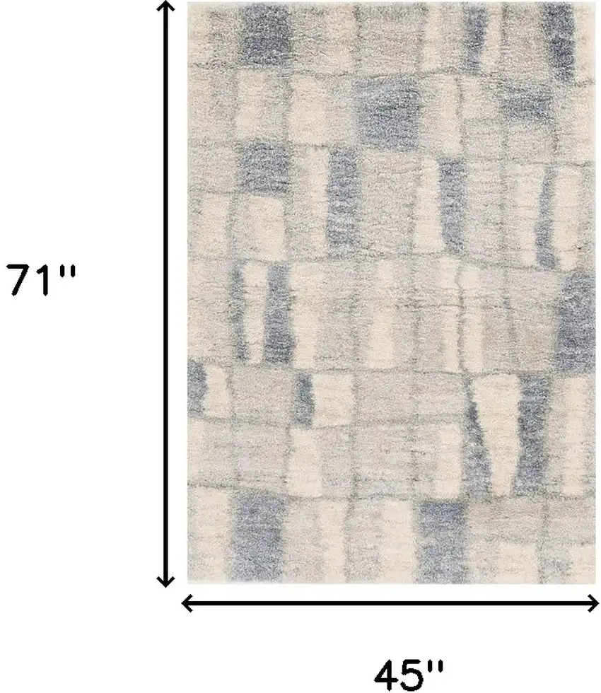4'X6' Ivory Blue Machine Woven Abstract Blocks Indoor Area Rug Photo 3