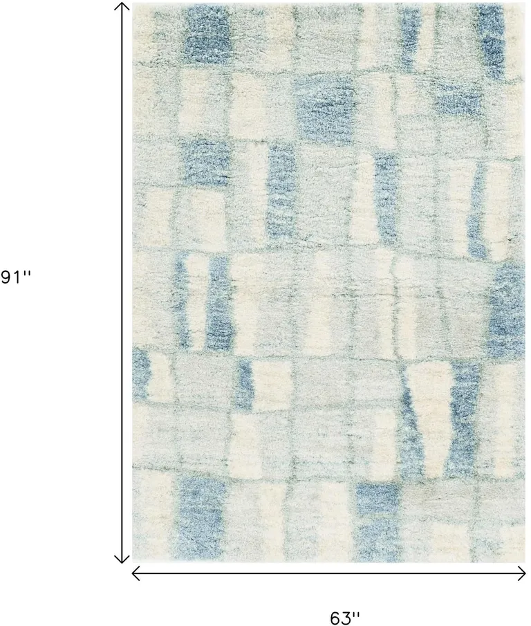 Ivory Blue Machine Woven Abstract Blocks Indoor Area Rug Photo 5