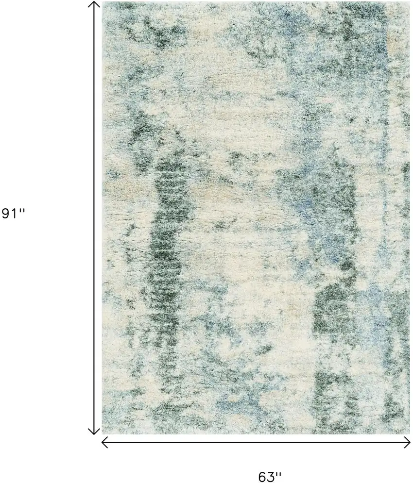Ivory And Blue Abstract Area Rug Photo 3