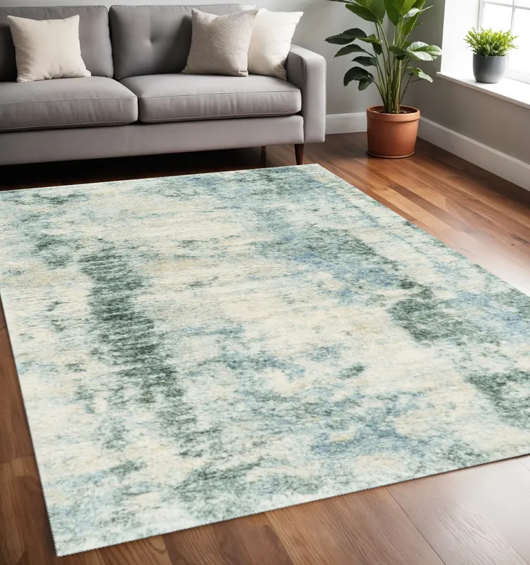 Ivory Blue Machine Woven Abstract Indoor Area Rug Photo 1
