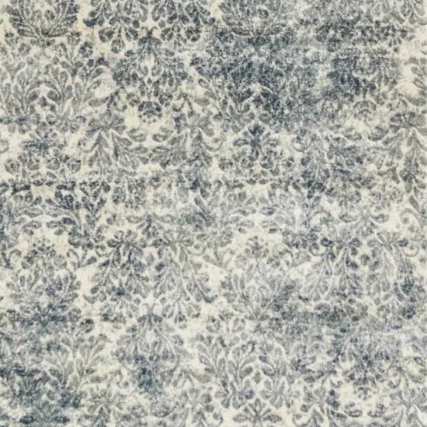 Ivory Blue Machine Woven Damask Indoor Area Rug Photo 3