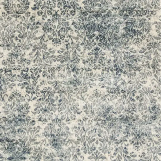 Ivory Blue Machine Woven Damask Indoor Area Rug Photo 3