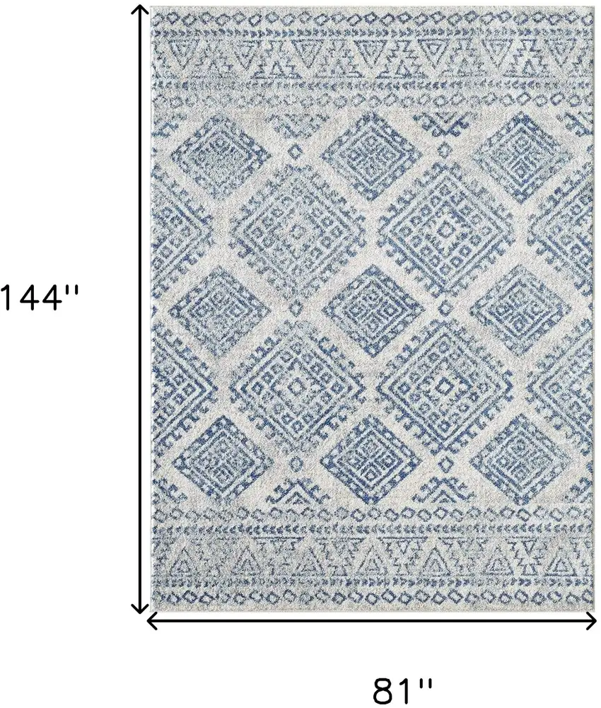Ivory and Blue Geometric Area Rug Photo 3