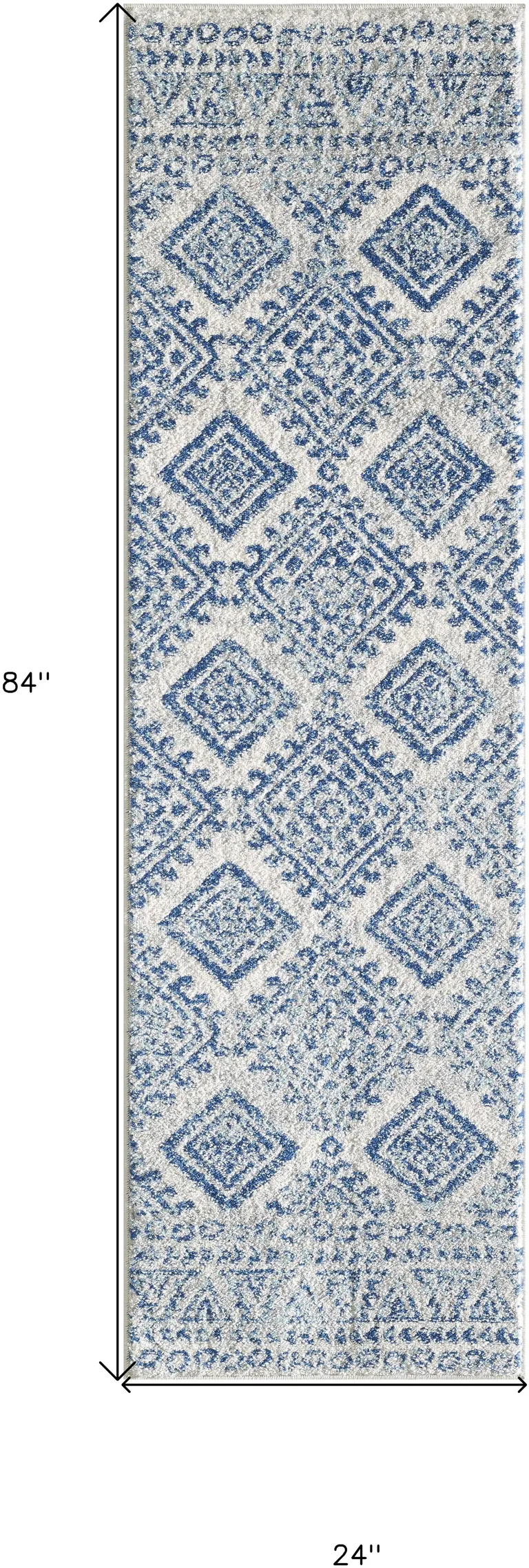 Ivory Blue Machine Woven Distressed Geometric Indoor Runner Rug Photo 4