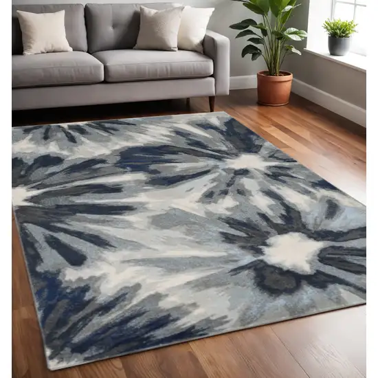 Ivory And Blue Floral Area Rug Photo 1
