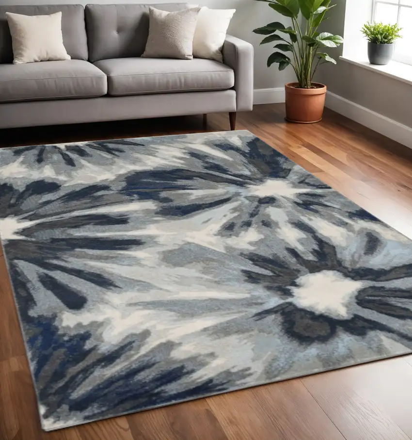 Ivory And Blue Floral Area Rug Photo 1
