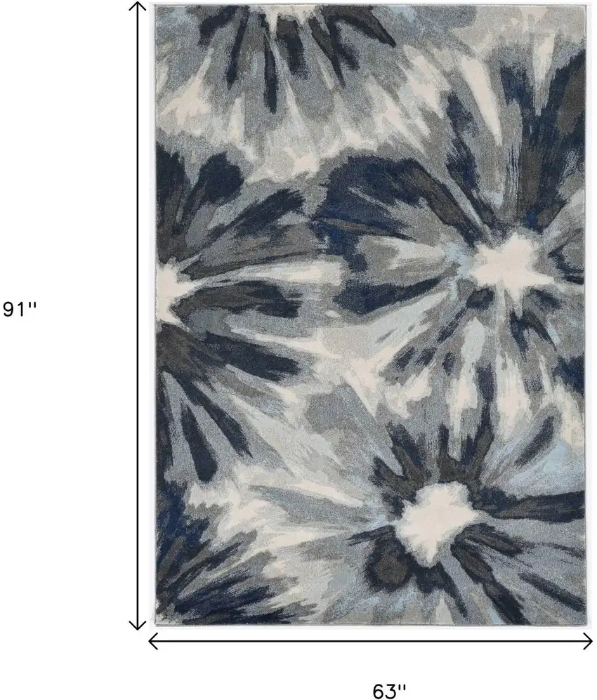 Ivory And Blue Floral Area Rug Photo 3