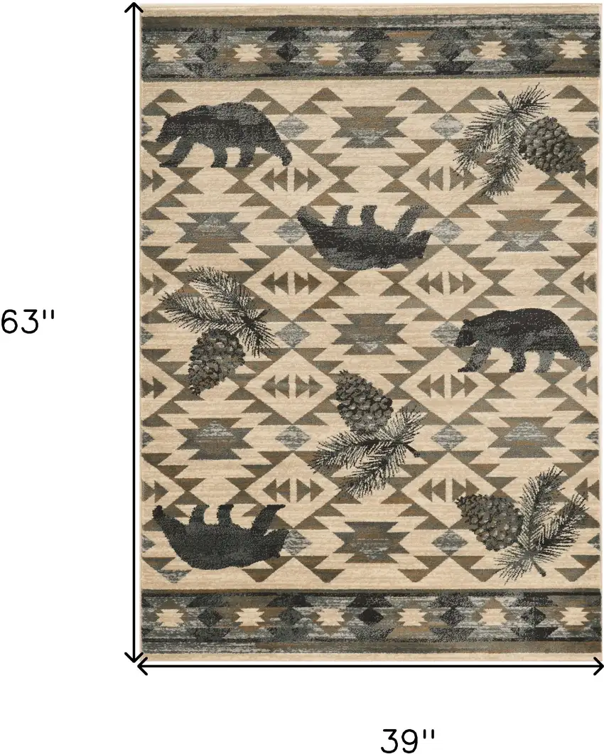 3'X5' Ivory Blue Machine Woven Geometric Lodge Indoor Area Rug Photo 8