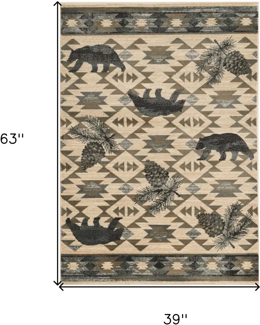 3'X5' Ivory Blue Machine Woven Geometric Lodge Indoor Area Rug Photo 8