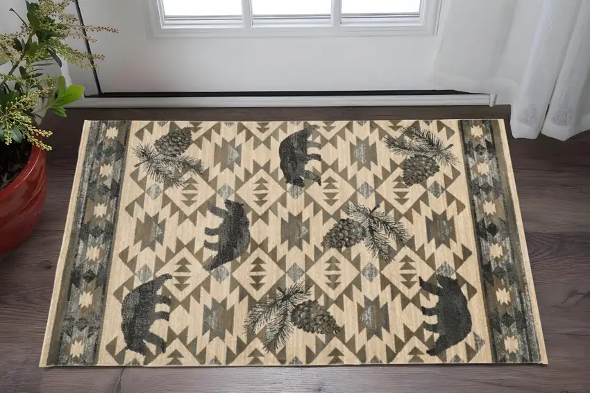 Ivory And Gray Woodland Lodge Area Rug Photo 1