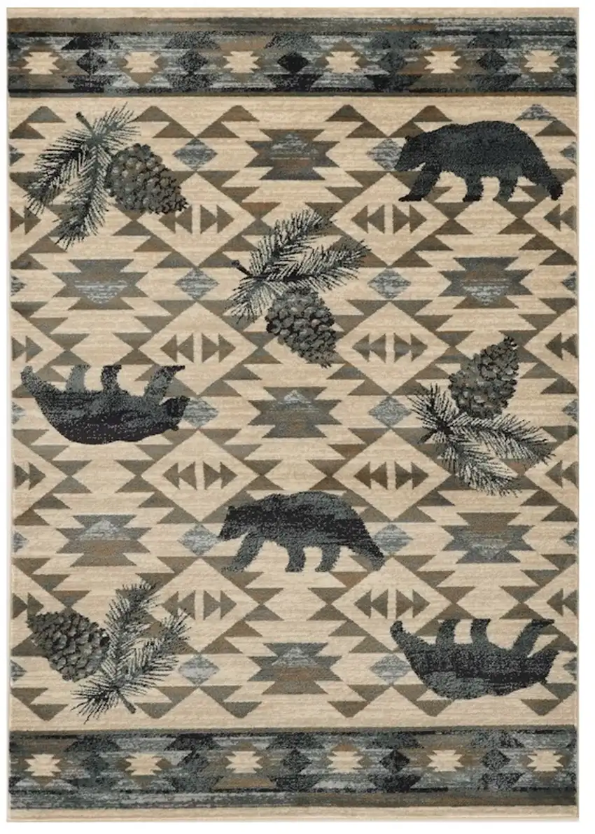 Ivory Blue Machine Woven Geometric Lodge Indoor Area Rug Photo 2