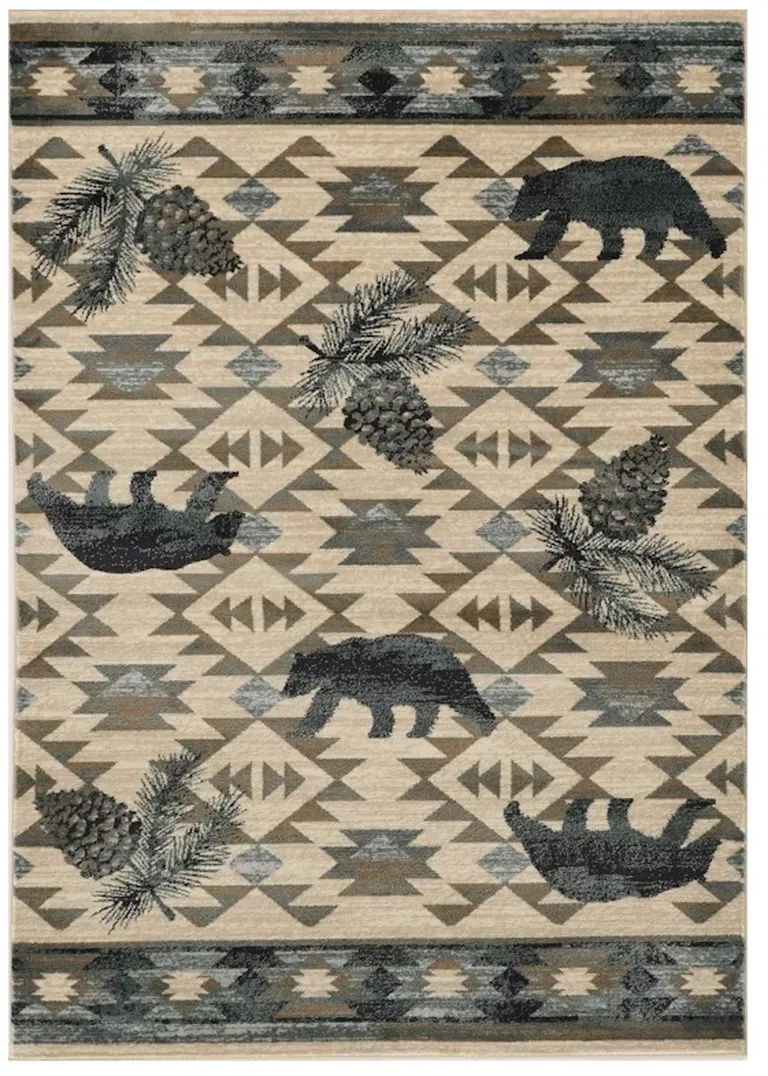 Ivory Blue Machine Woven Geometric Lodge Indoor Area Rug Photo 3