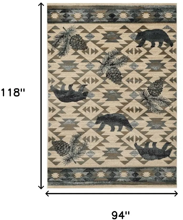 Ivory Blue Machine Woven Geometric Lodge Indoor Area Rug Photo 4