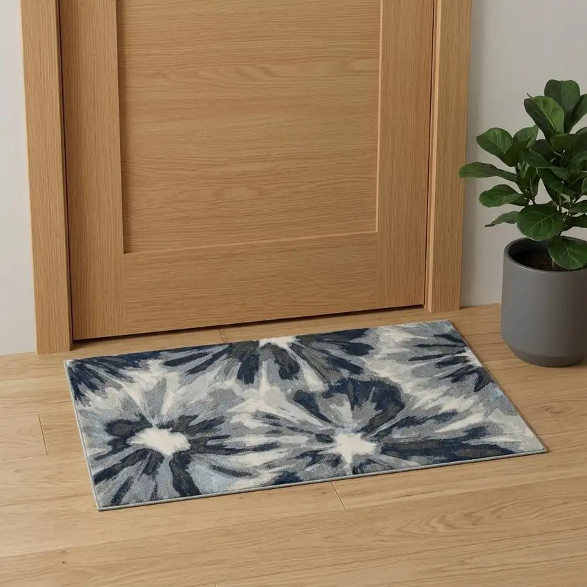 Ivory and Blue Floral Area Rug Photo 1
