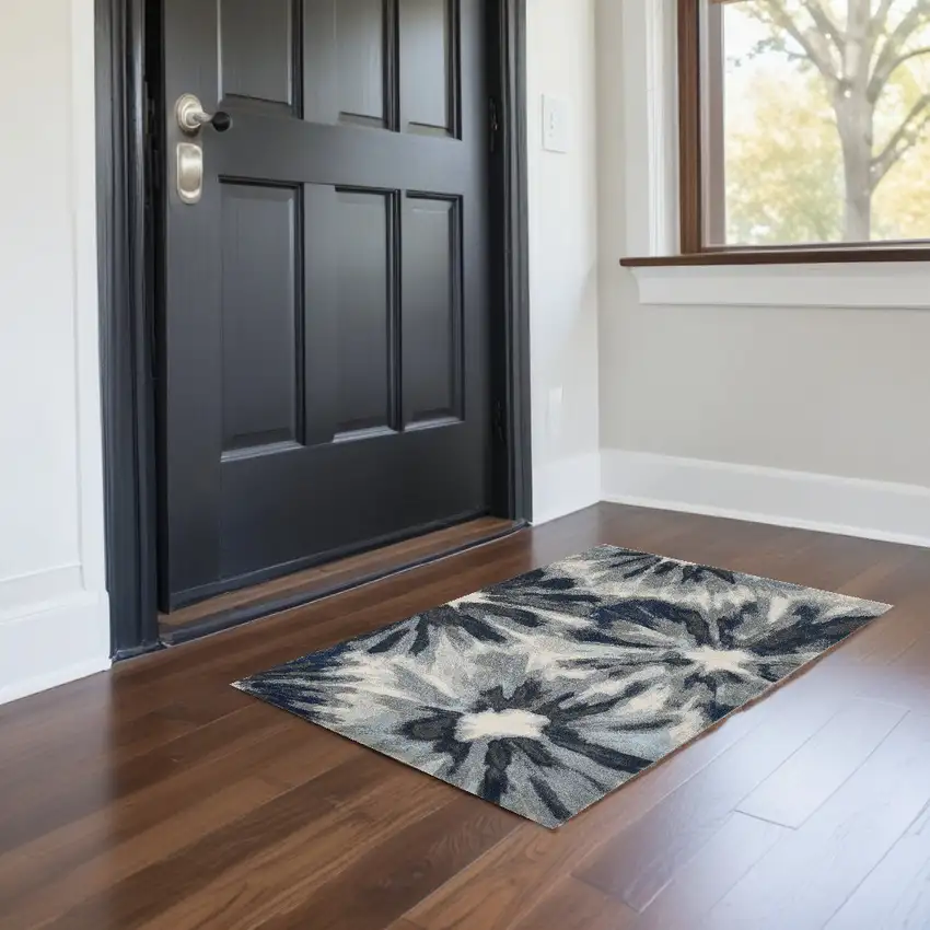 3'X5' Ivory Blue Machine Woven Oversized Floral Indoor Area Rug Photo 2