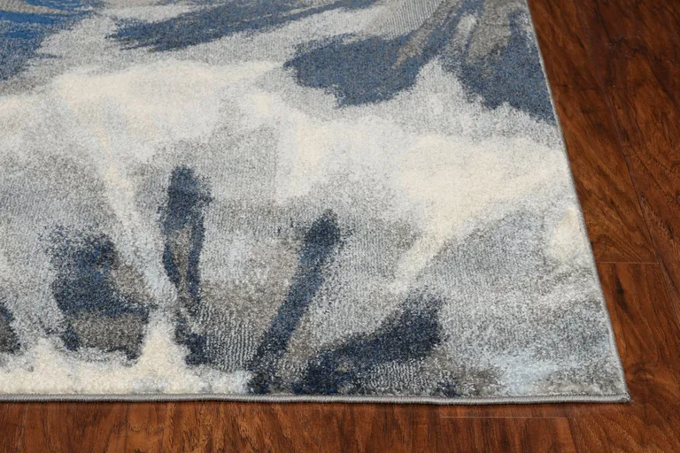 Ivory Blue Machine Woven Oversized Floral Indoor Area Rug Photo 4