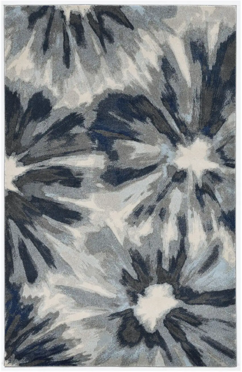 Ivory and Blue Floral Area Rug Photo 2