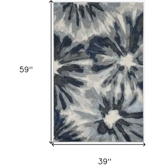3'X5' Ivory Blue Machine Woven Oversized Floral Indoor Area Rug Photo 3