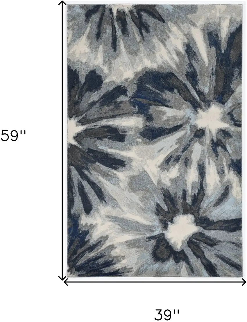 3'X5' Ivory Blue Machine Woven Oversized Floral Indoor Area Rug Photo 3