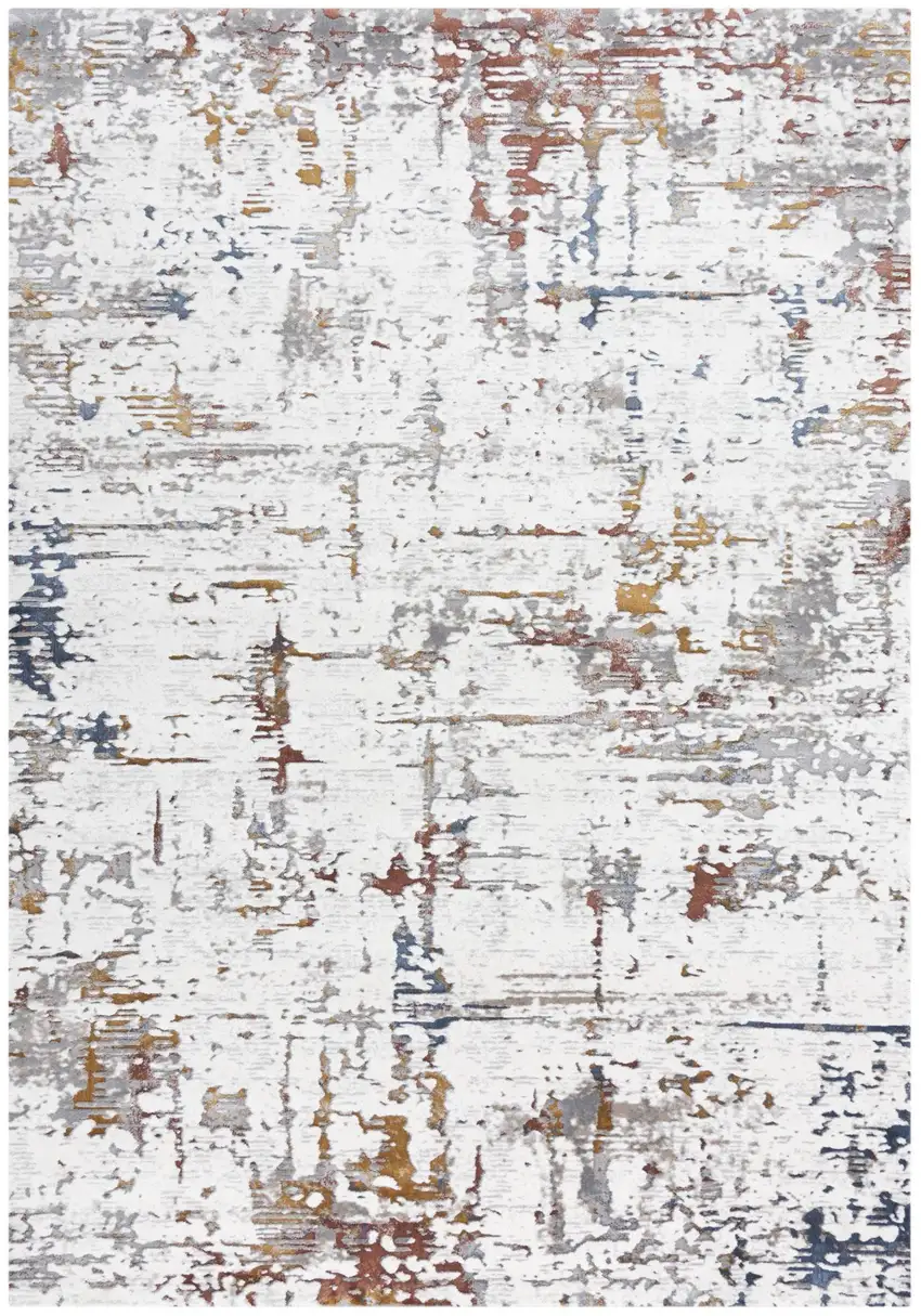 Ivory Blue Orange Red And Gray Abstract Area Rug Photo 1