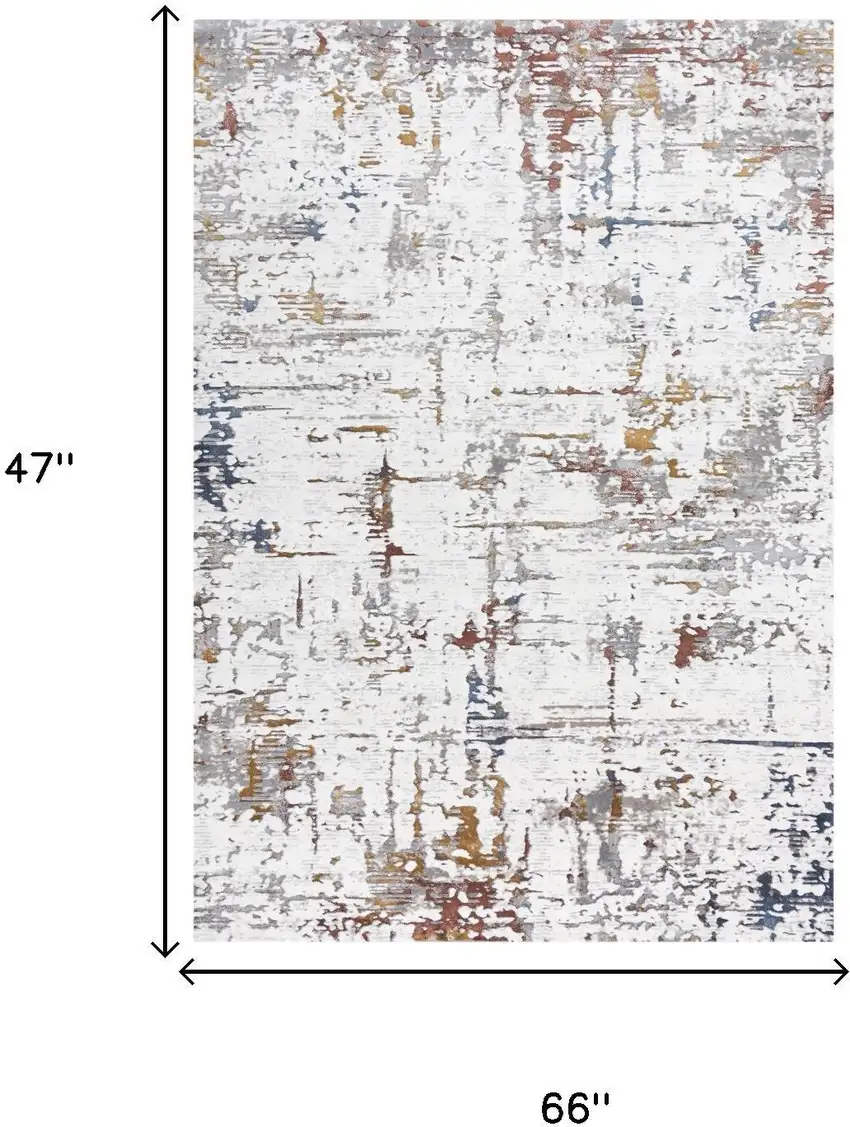 Ivory Blue Orange Red And Gray Abstract Area Rug Photo 5
