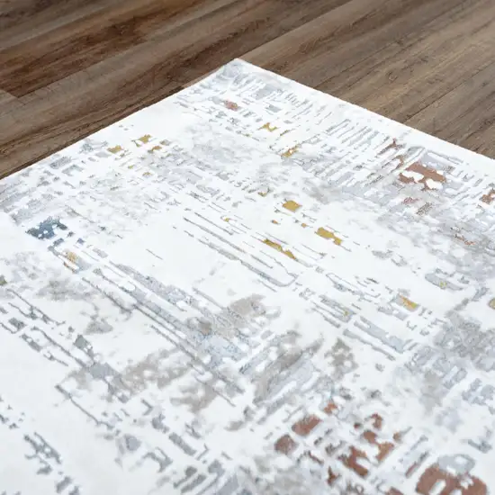 Ivory Blue Orange Red And Gray Abstract Area Rug Photo 5