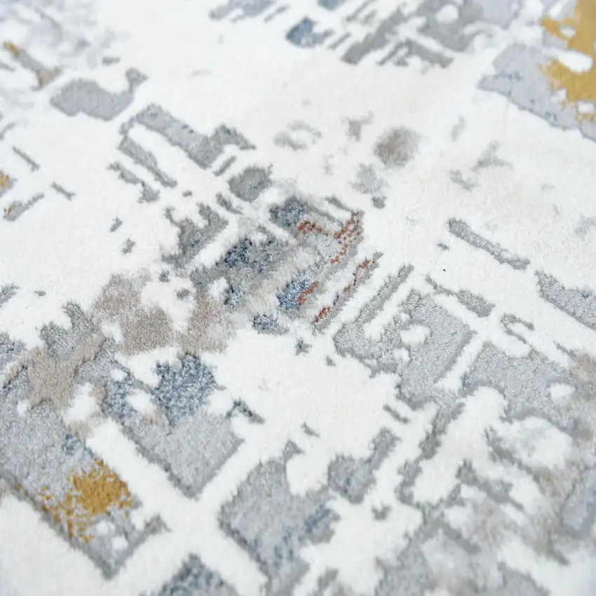 Ivory Blue Orange Red And Gray Abstract Area Rug Photo 4