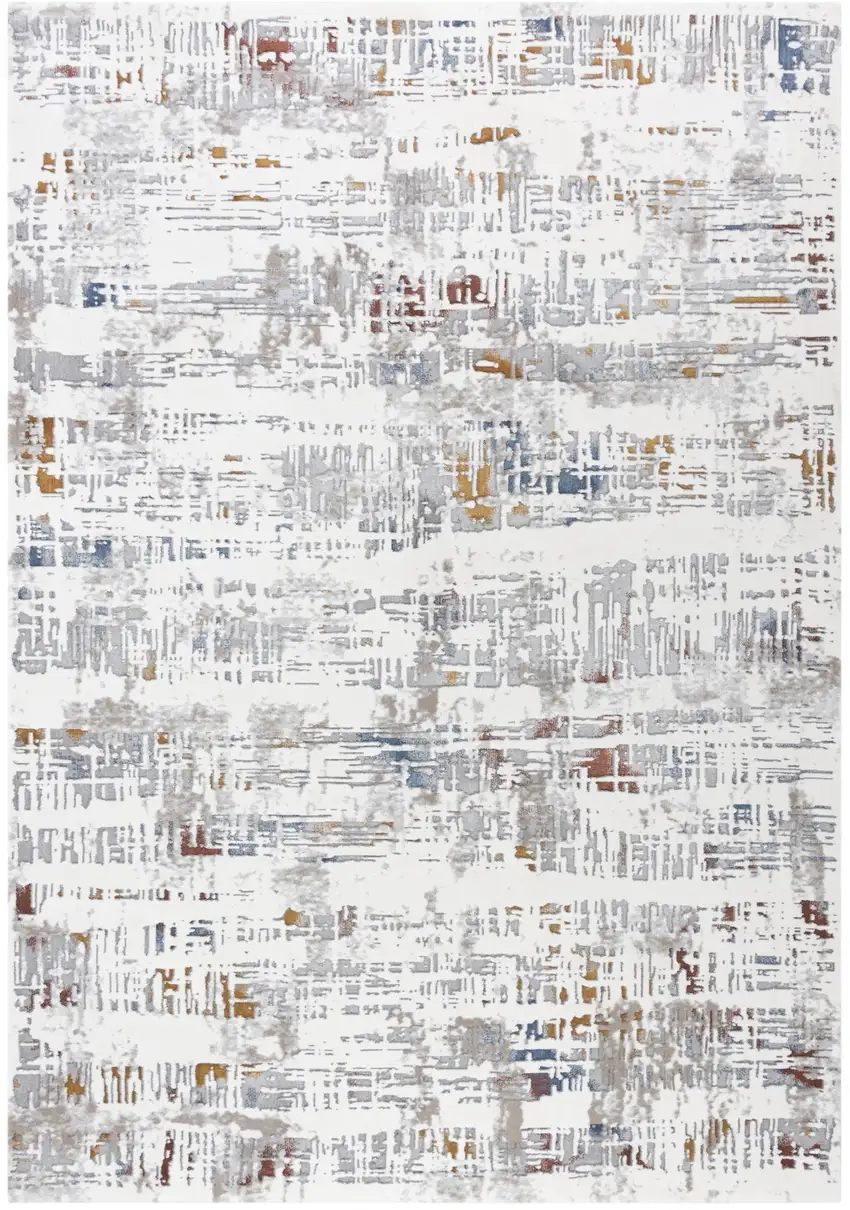 Ivory Blue Orange Red And Gray Abstract Area Rug Photo 2