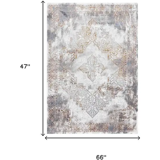 Ivory Blue Orange Red And Gray Medallion Area Rug Photo 5