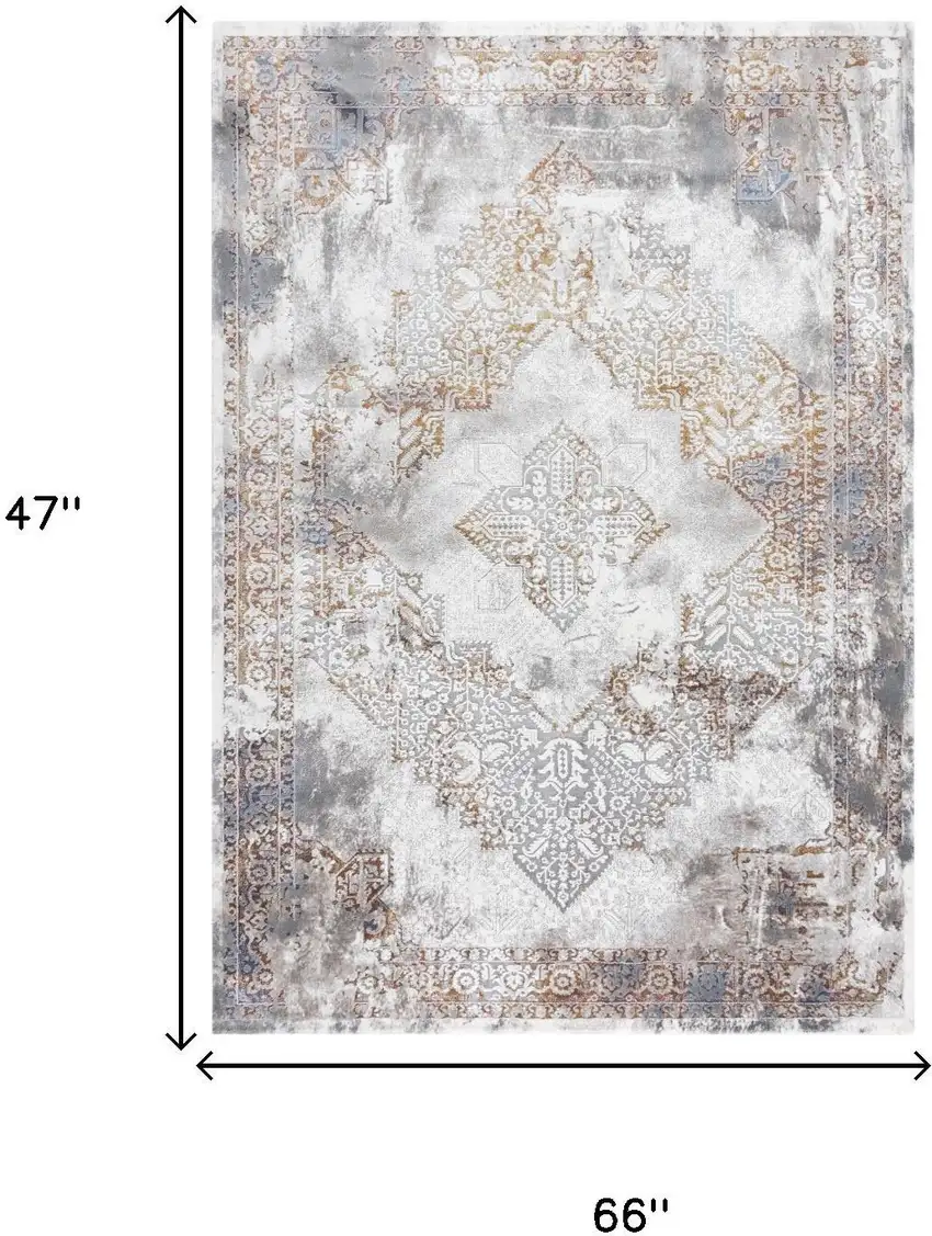 Ivory Blue Orange Red And Gray Medallion Area Rug Photo 5