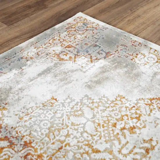 Ivory Blue Orange Red And Gray Medallion Area Rug Photo 2