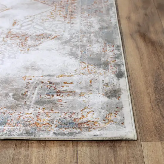 Ivory Blue Orange Red And Gray Medallion Area Rug Photo 3