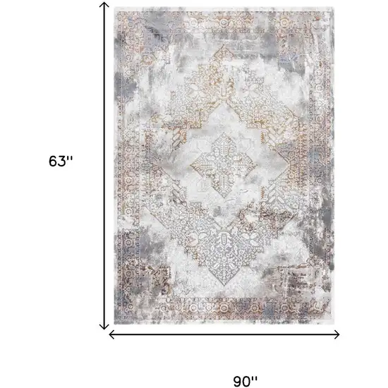 Ivory Blue Orange Red And Gray Medallion Area Rug Photo 5