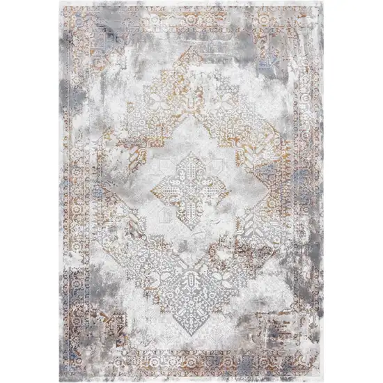 Ivory Blue Orange Red And Gray Medallion Area Rug Photo 1