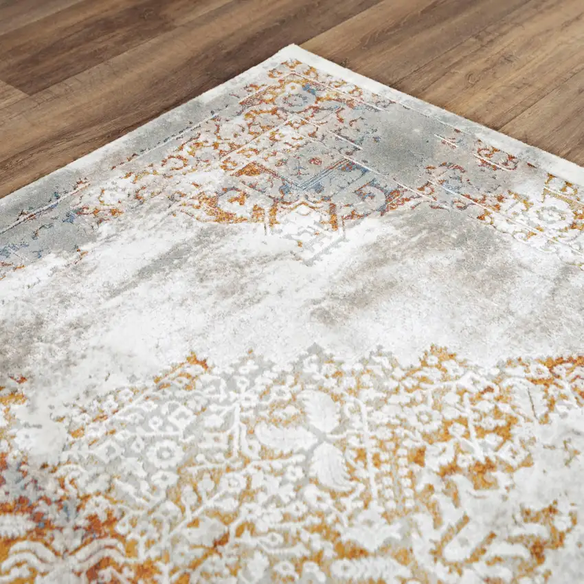 Ivory Blue Orange Red And Gray Medallion Area Rug Photo 2