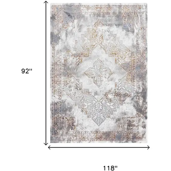 Ivory Blue Orange Red And Gray Medallion Area Rug Photo 5