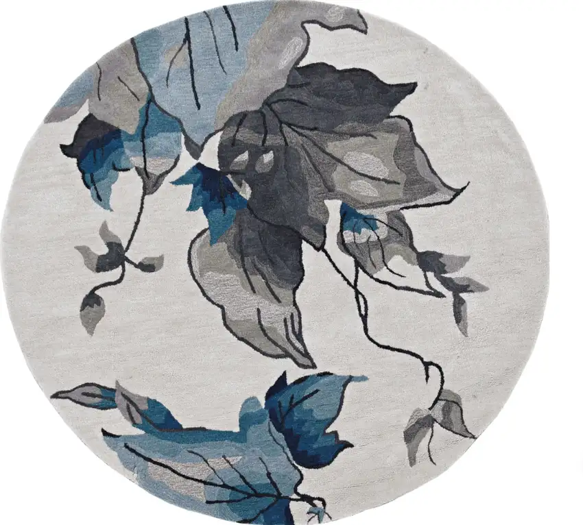 Ivory  Blue Polyester Rug Photo 2