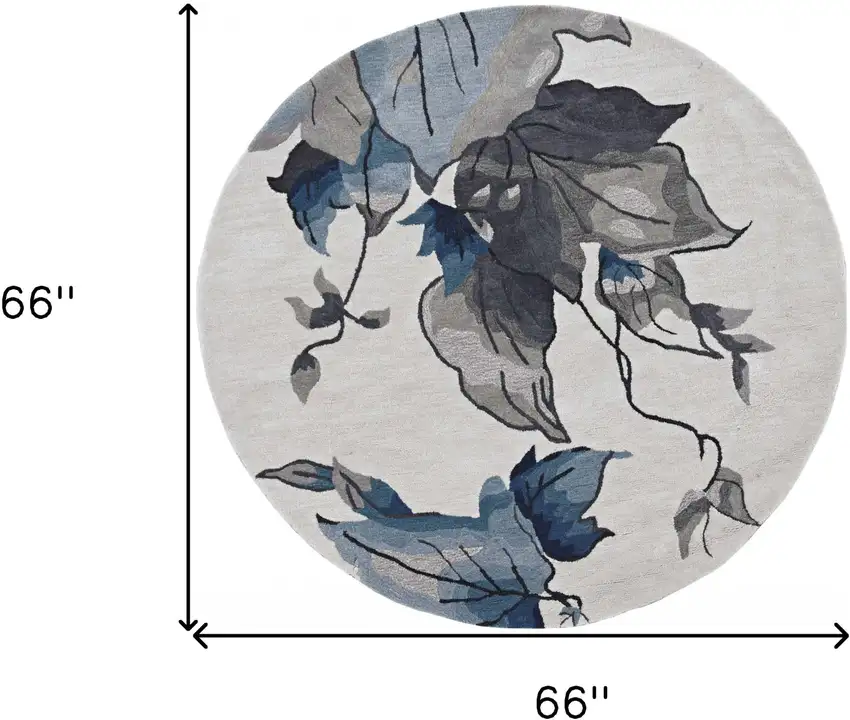 Ivory  Blue Polyester Rug Photo 6