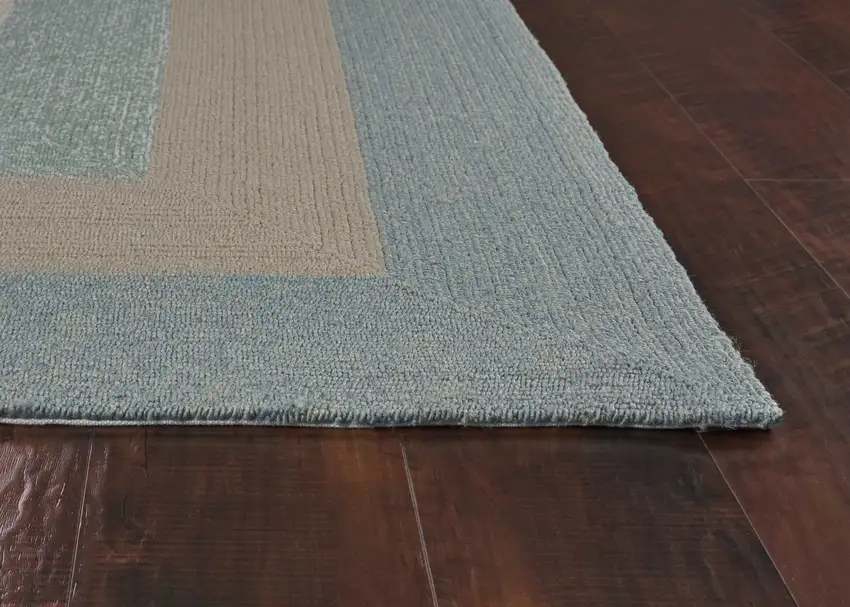 Ivory  Blue Polyester Rug Photo 6