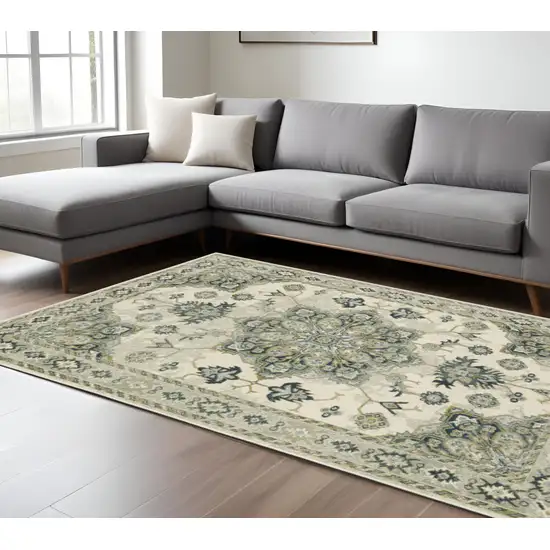 Ivory And Blue Oriental Distressed Area Rug Photo 1