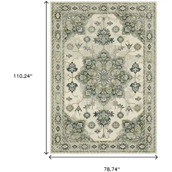 Ivory And Blue Oriental Distressed Area Rug Photo 3