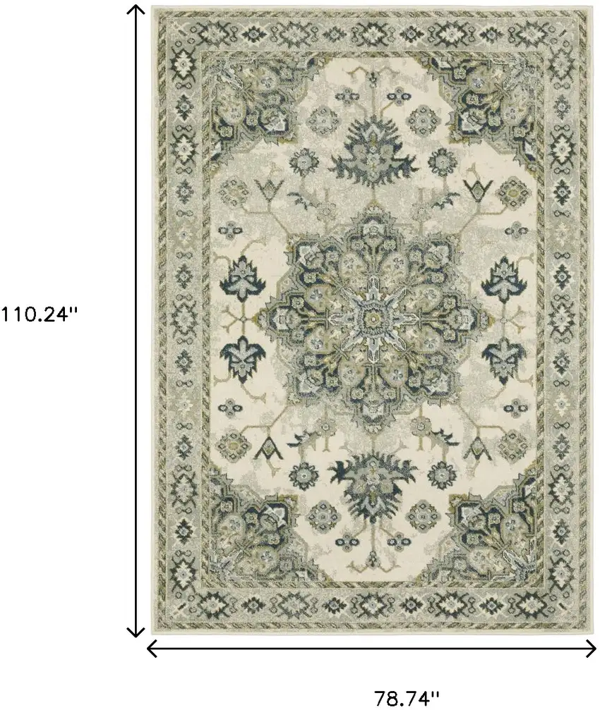 Ivory And Blue Oriental Distressed Area Rug Photo 3