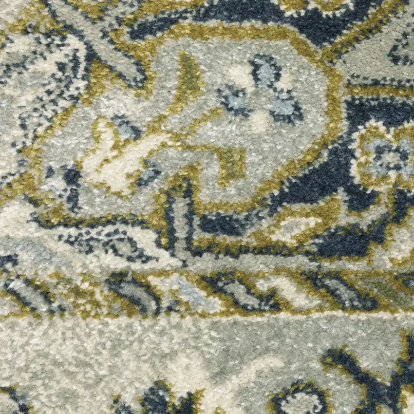 Ivory Blue Teal Grey And Olive Green Oriental Power Loom Stain Resistant Area Rug Photo 7