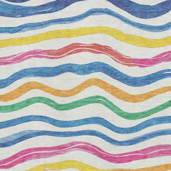 Ivory Blue Yellow And Pink Striped Washable Area Rug With UV Protection Photo 2