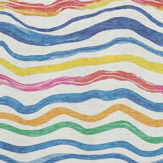 Ivory Blue Yellow And Pink Striped Washable Area Rug With UV Protection Photo 2