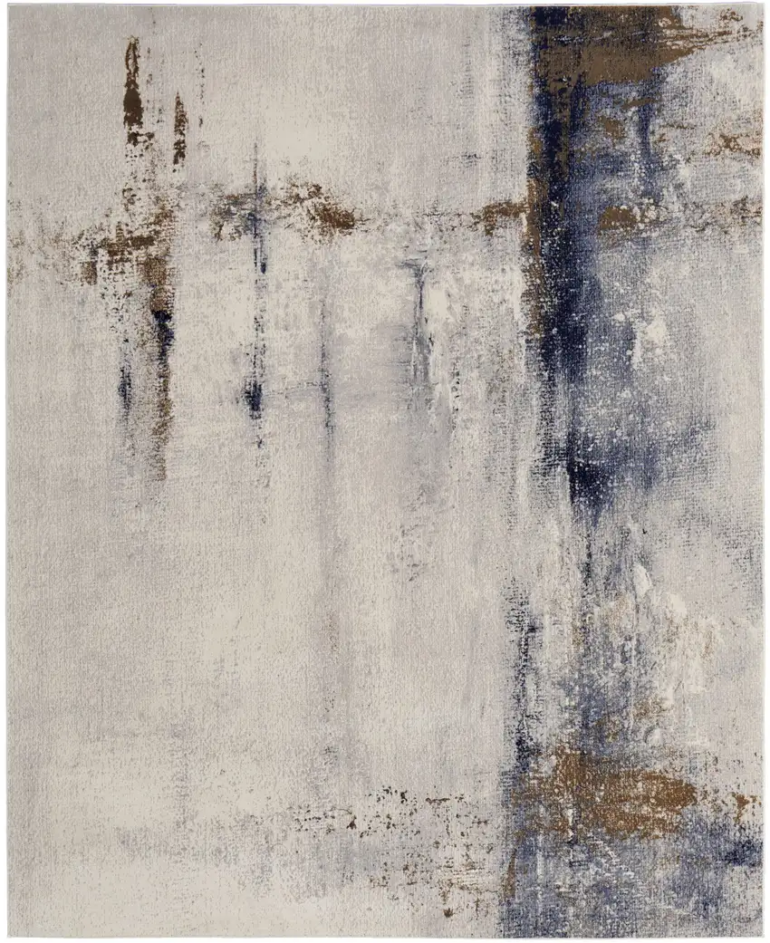 Ivory Blue and Brown Abstract Power Loom Area Rug Photo 5