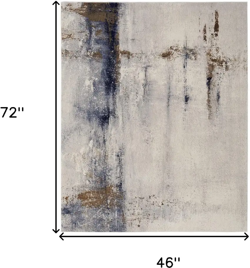 Ivory Blue and Brown Abstract Power Loom Area Rug Photo 3