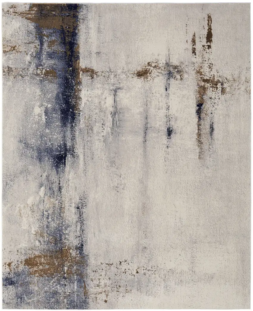 Ivory Blue and Brown Abstract Power Loom Area Rug Photo 2