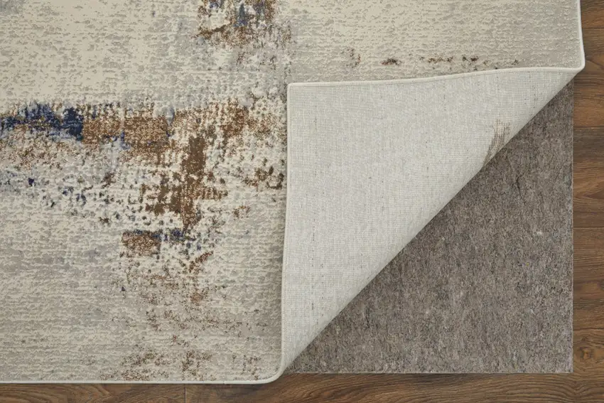 Ivory Blue and Brown Abstract Power Loom Area Rug Photo 6